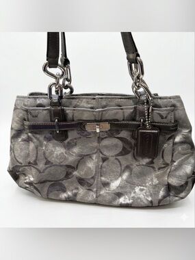 Coach Signature Metallic Silver & Gray Jacquard Shoulder Bag